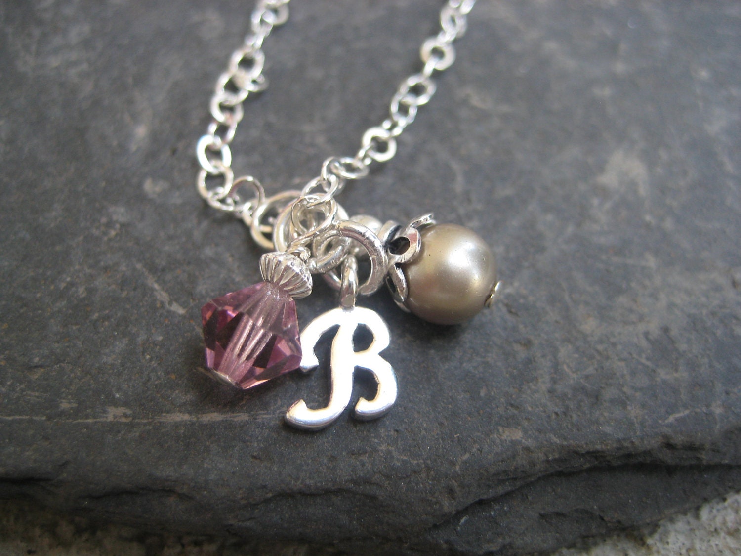 Initial Sterling Charm Necklace with pearl/crystal- Wedding, Birthday, Anniversary, Graduation, Special Gift