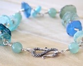 Ancient Glass Artifacts Bracelet  Aventurine Sterling Silver - Seaside
