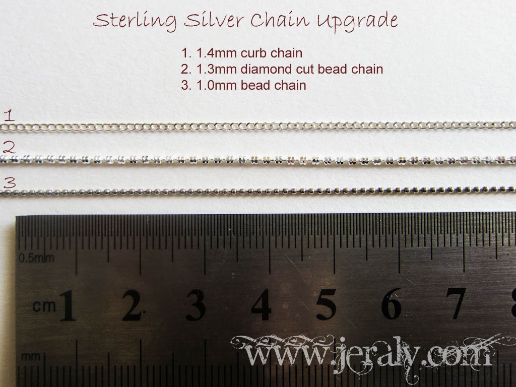 18" Sterling Silver Chain Upgrade for Jeraly Necklace Purchases Only - Bead, Ball, Curb, Cable, Link Chain