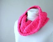 Neon Hot Pink Cowl for Teens Women Tween Girls - Crochet Fleece Scarf