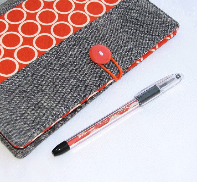 FREE SHIPPING - Designer Carryall Clutch On the go Daily Organizer Metro Circles in Tangerine Orange