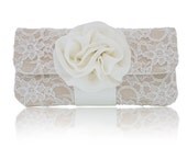 Ivory and champagne lace Eva clutch purse