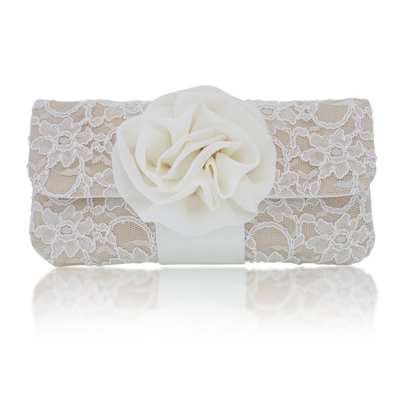 Ivory and champagne lace Eva clutch purse
