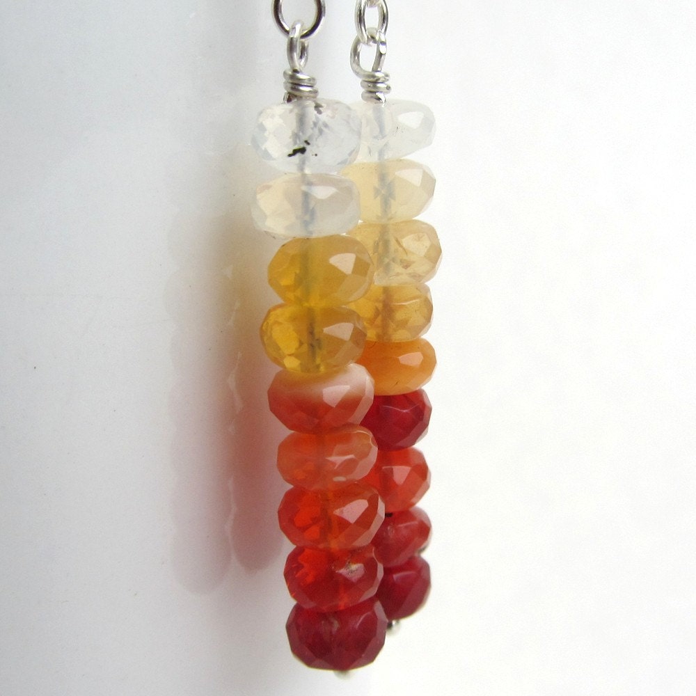 Mexican Fire Opal Bar Earrings Ombre Gradient Gemstones