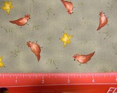 Happily Ever After Hen and Chicks Fabric in Green by Red Rooster