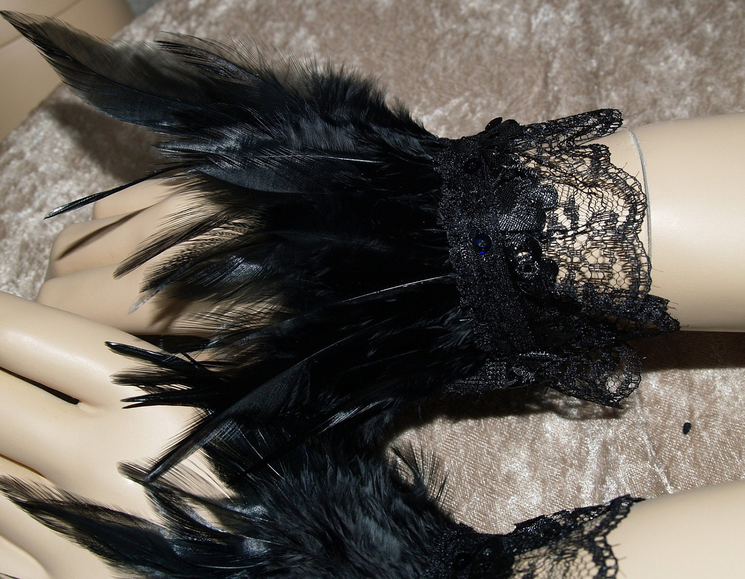 Pair Black Feather Wrist Cuffs