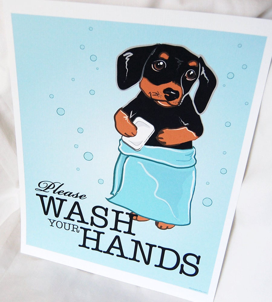 Wash Your Hands Dachshund (Black and Tan) - 8x10 Eco-friendly Print