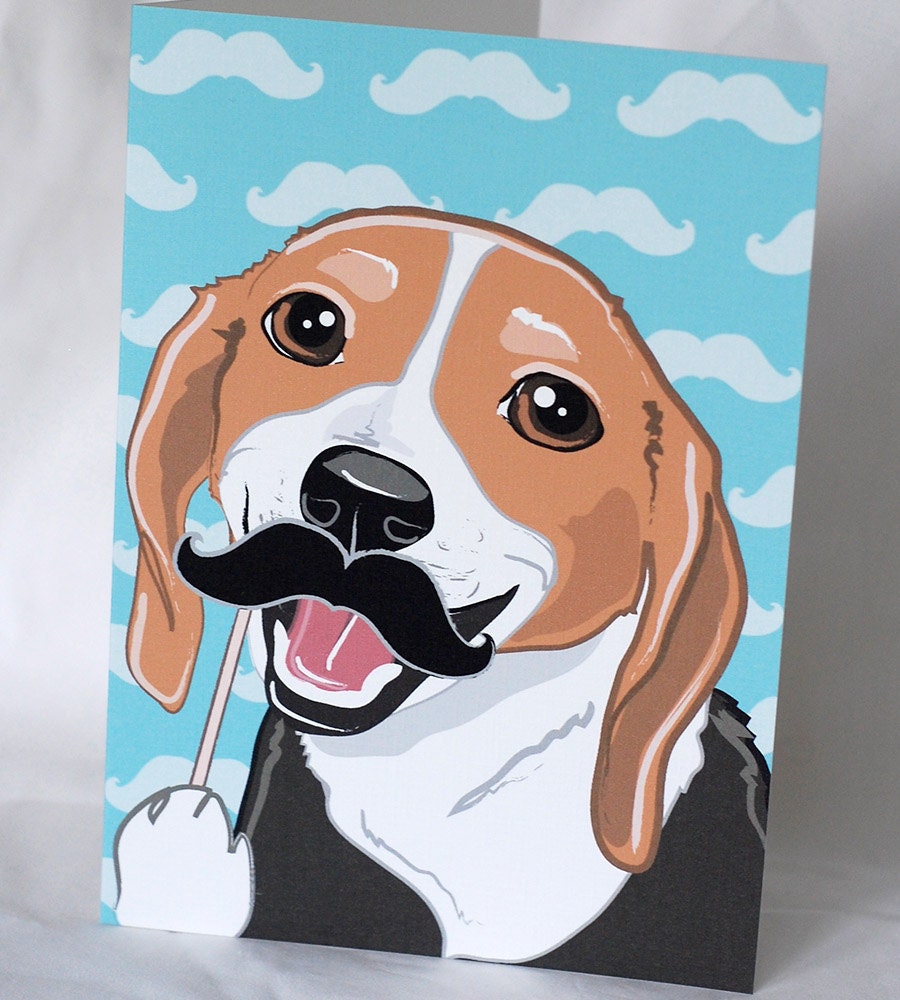 Mustache Beagle Greeting Card