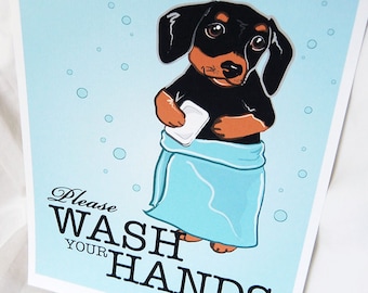 Wash Your Hands Dachshund (Black and Tan) - 8x10 Eco-friendly Print