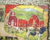 Antique Folk Art ornate frame with barnyard cut outs