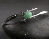 Sterling silver hammered and riveted bypass bangle bracelet with pinned aventurine
