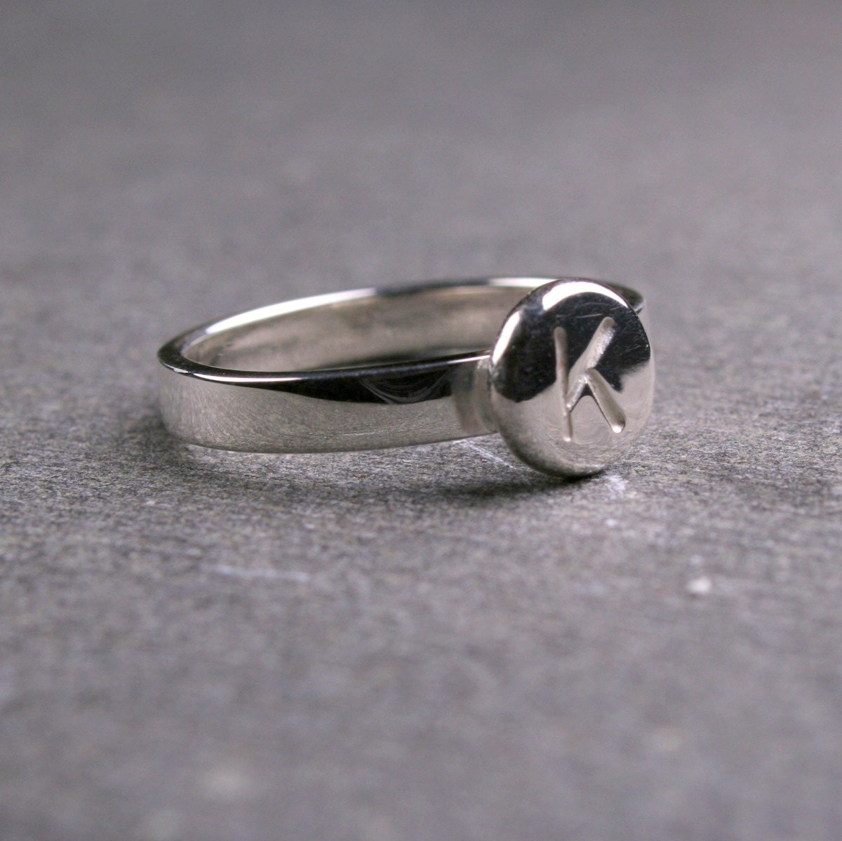 sterling silver tiny initial monogram personalized disc ring