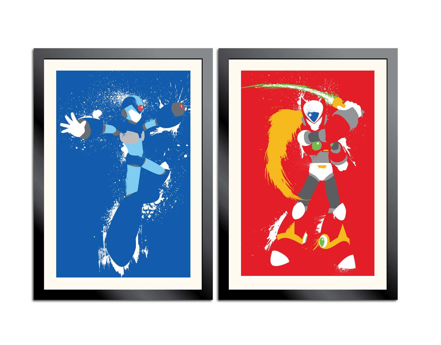 Mega Man X and Zero Splattery Posters