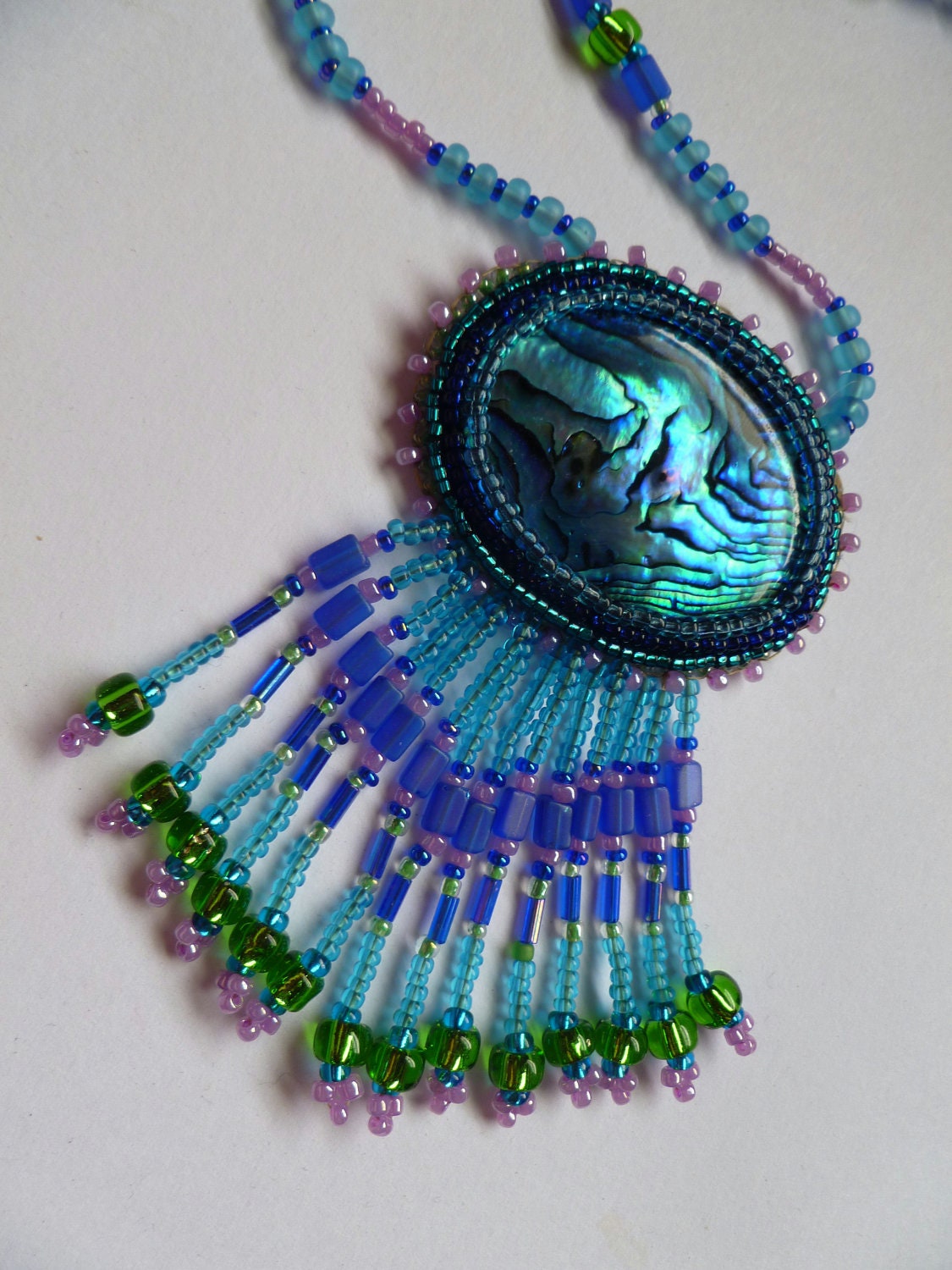Beadwoven Necklace- Beaded Blue Abalone