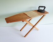 Vintage Child-Sized Ironing Board with a Toy Cast Iron "Sad " Iron