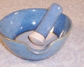 Ceramic Mortar and Pestle set Garlic Grinder Blue Wheel Thrown Stoneware Ceramics Pottery