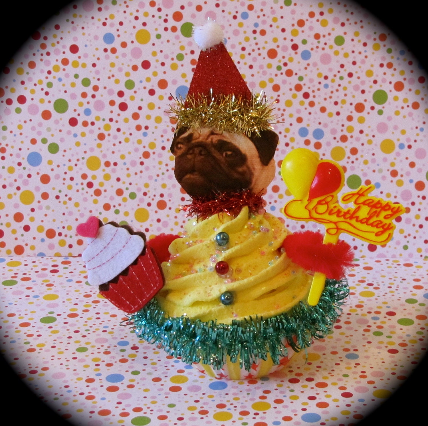 Fake Cupcake (1) Pug "Pupcake Birthday Gift" Can be Customized with Your Pets Picture  12 Legs Fake Bake Cupcake Collection