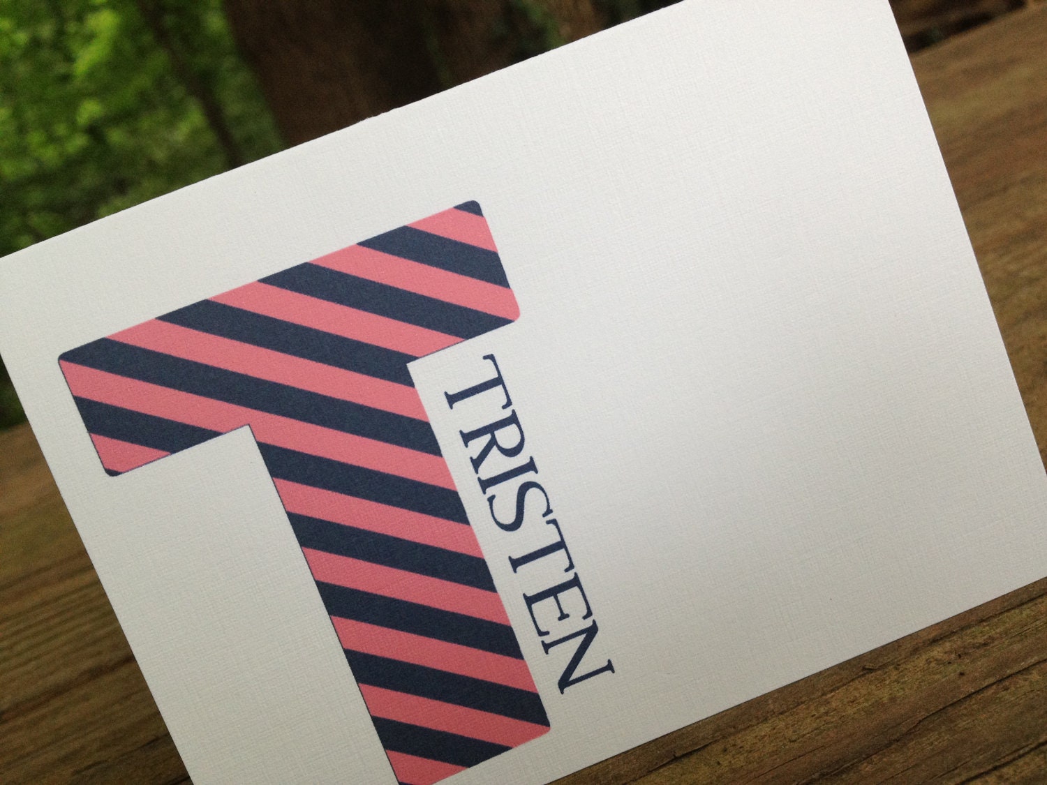Pink and Purple Striped large letter note card (set of 10) Il_570xn