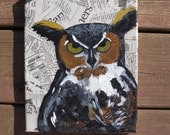 Ominous     original owl painting   Yesterday's News Series   feathered friends