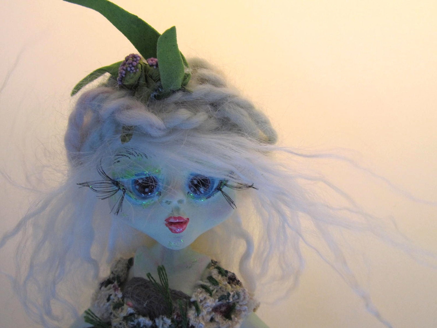 ENOCK A TROLL, ball jointed doll, ooak, green troll girl, paper clay doll