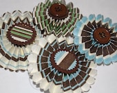 4 Blue, Chocolate Brown, & Cream Rosettes, Perfect for Scrapbooking and Cards