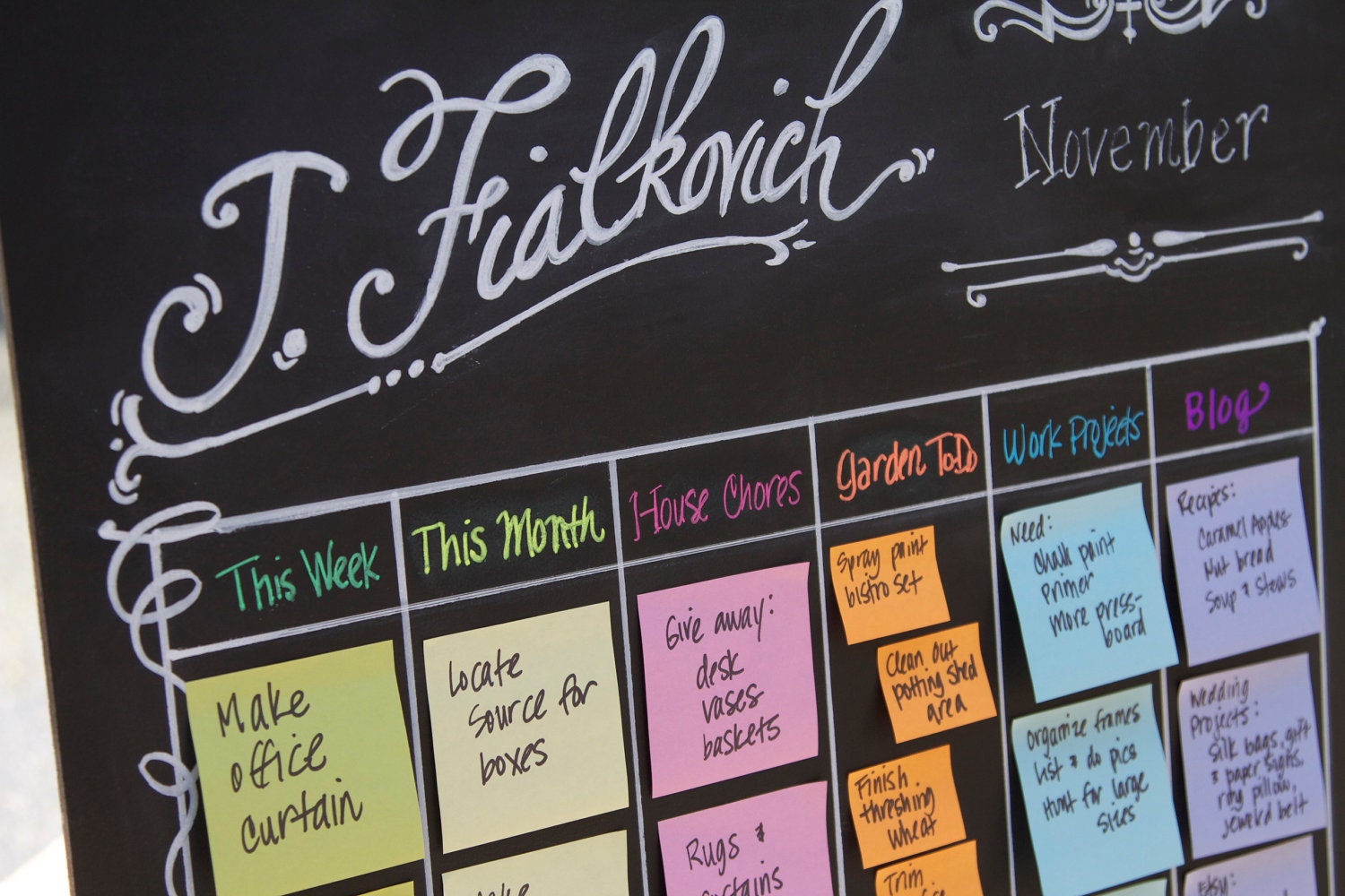 EXTRA LARGE SIZE Custom Chalk Message Boards. Unframed. Calendar. Post it Notes. To-Do List. Shopping List. Menu. Honey-Do's. Chore Chart.