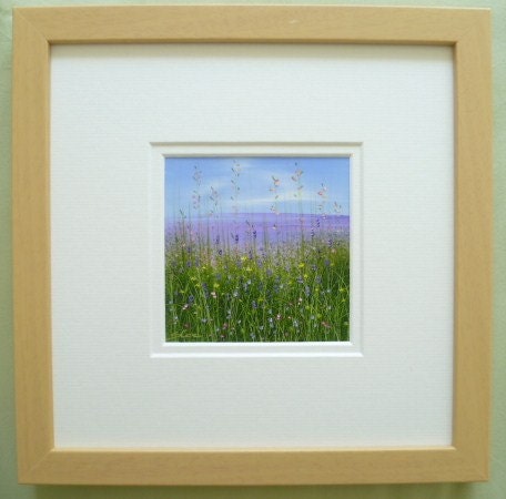Original Oil Painting "Lavender Fields" 4x4 in 9x9 Frame . Double Mount Sandie Coe Art on Etsy