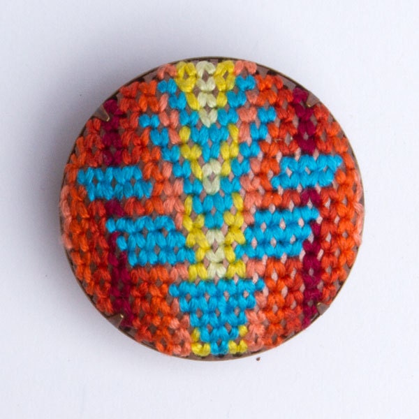 Pendleton inspired Brooch (Turquoise, orange, yellow, shield)