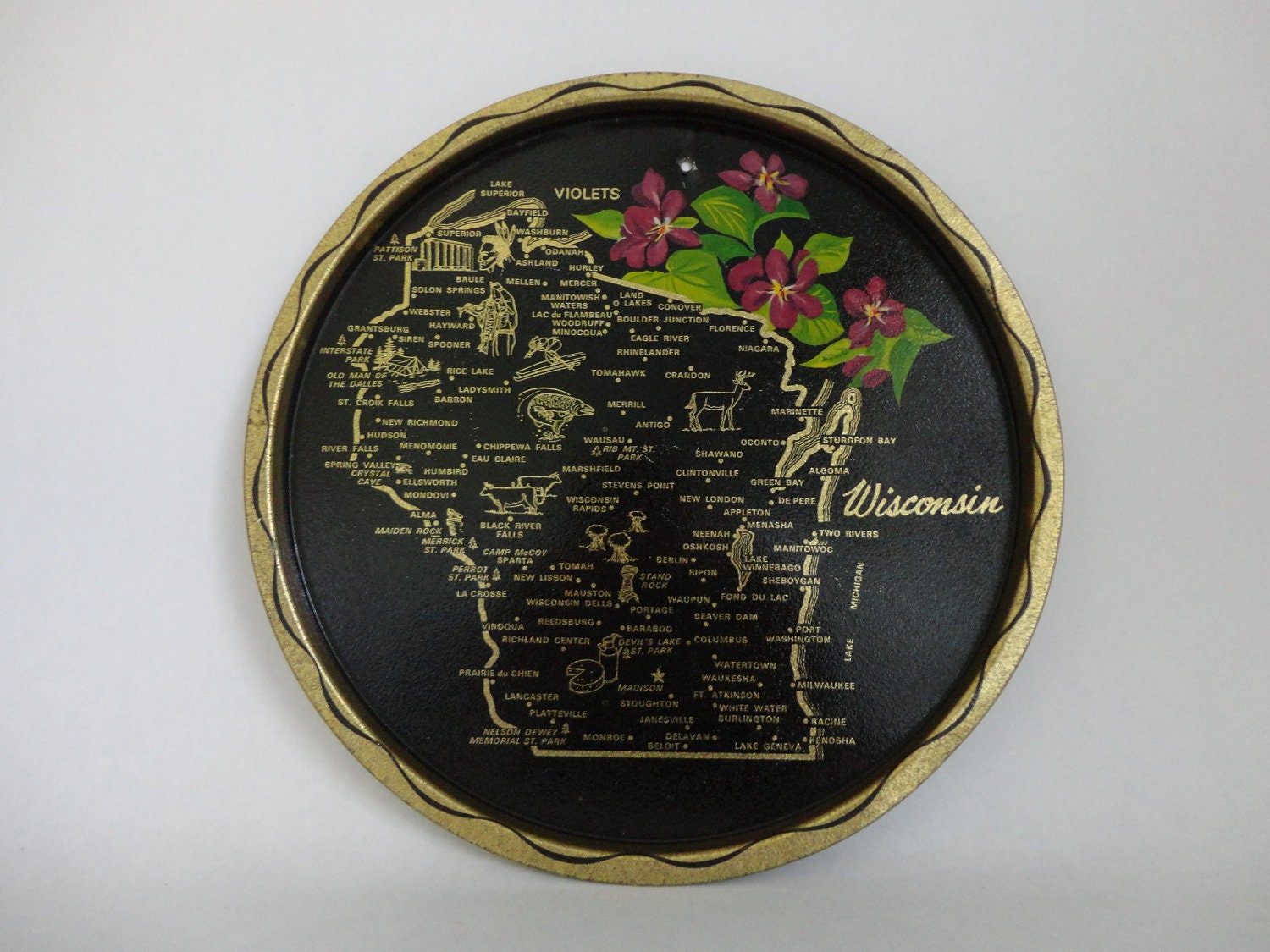 collect all 50...VINTAGE Wisconsin TRAY for cocktails or wall hanging