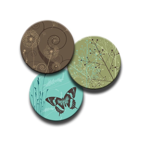 1.25" Round Winter  Digital Collage Sheet Butterfly Flowers Swirls