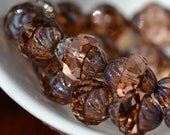 Czech Glass Turbine Bead Transparent Pink Peach Picasso Antique Style Faceted 11x10mm Oval 10 Pieces (ST738)