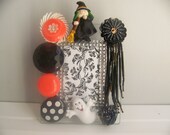 Halloween Witch Orange & Black Jeweled Glass Picture Frame