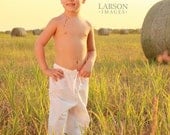 Boys or Girls White Cotton Lounge Pant - Drawstring Waist  Sizes 2-8