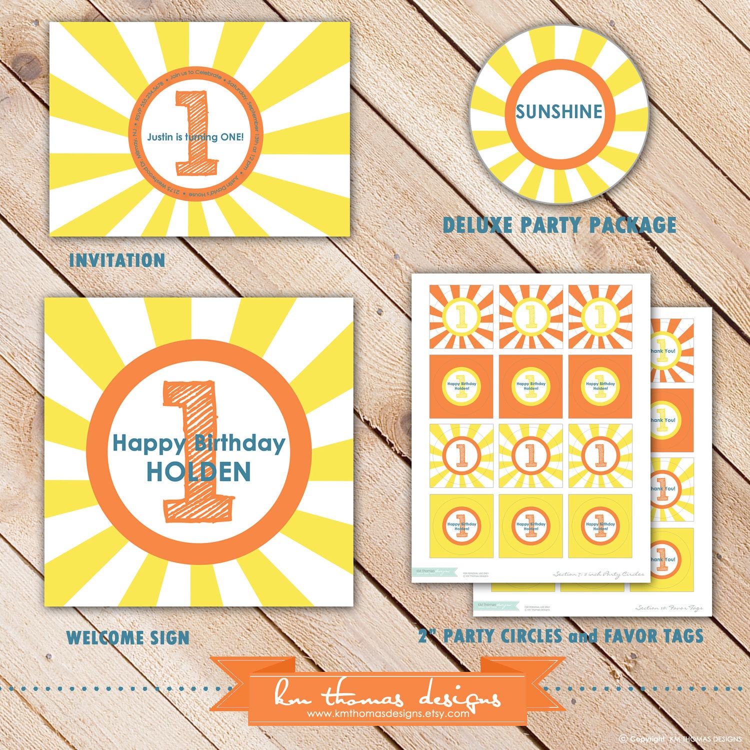 Deluxe Custom Printable Party Package...SUNSHINE COLLECTION...Personalized...by KM Thomas Designs