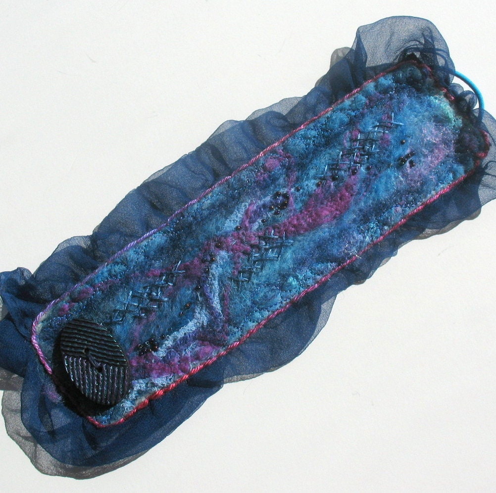 Felted Cuff Bracelet, Blue, Purple, Violet, Reduced Price