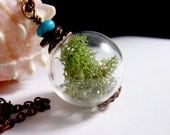 Earth Balance Moss Terrarium Organic Hollow Lampwork Bead Round Necklace-  30 inches