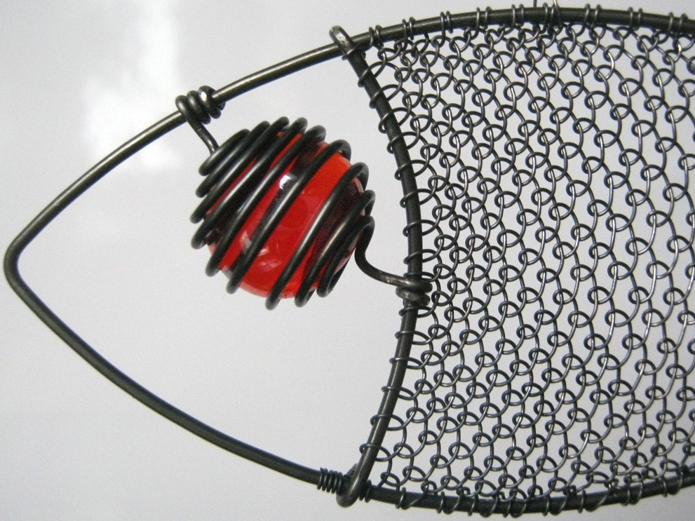 Metal And Glass Sculpture Another Red - Eyed Wire Fish
