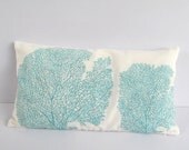 aqua blue coral pillow 12X18 inch coastal sea nautical themed pillows
