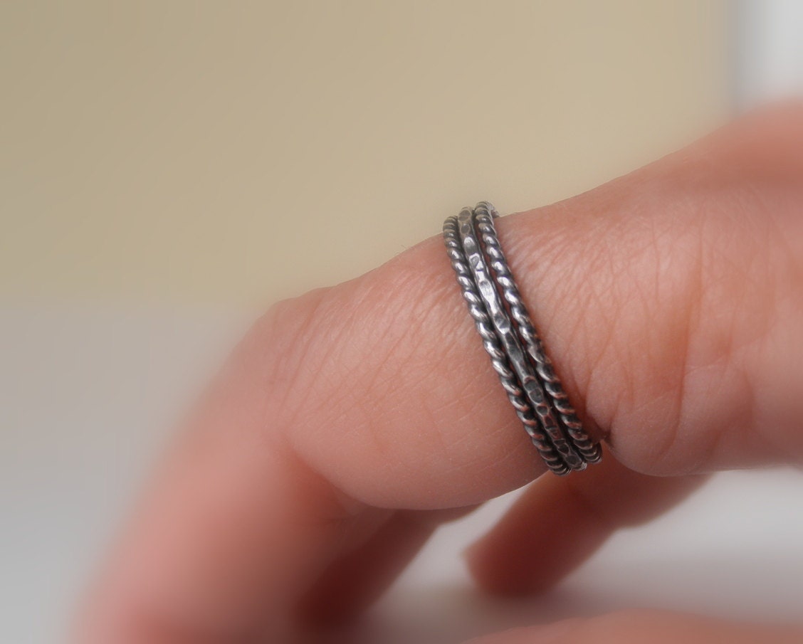 Three Rings Sterling Silver Set. Oxidized. Stack-able. Size 10.25