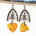 Vintage Genuine Amber Pierced  Earrings Sterling Filigree Dangle Drops
