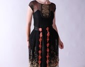 Vintage 1920s Dress - Exquisite Robe de Style of Silk Satin, Chiffon and Lace with Panniers and Handtied Flowers