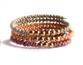 Lustre Brass Beaded Wrap Cuff Bracelet Set - Mint Taupe, Orange Rust, Antique Gold Purple-Jewellery