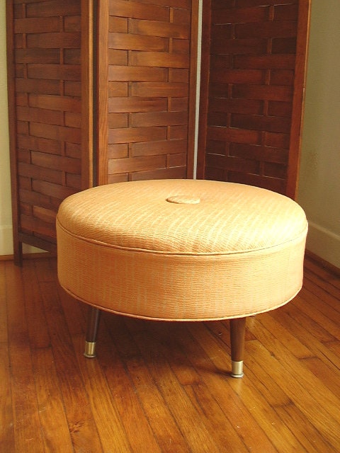Mid-century inspired Round Ottoman with Knoll Fabric