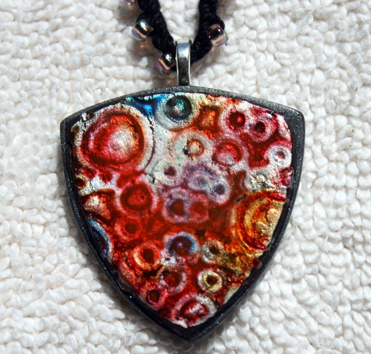 Necklace / Polymer clay pendant and crochet necklace / hand crochet beaded necklace / ooak handmade