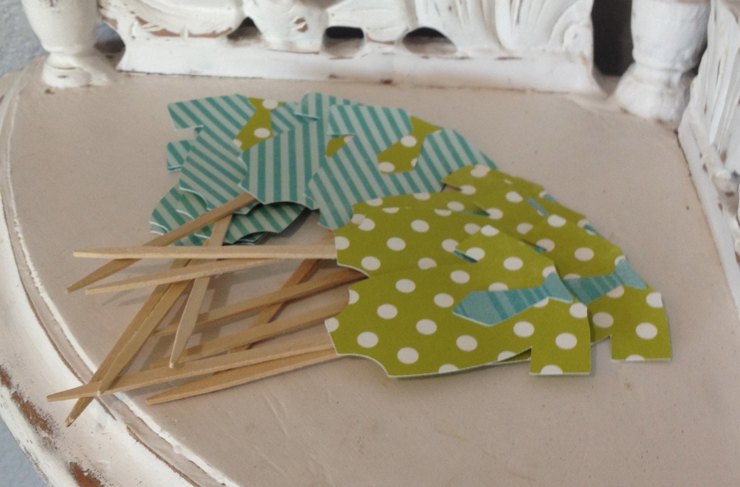 Little Man Onesie Cupcake Toppers- Set of 12 in green and blue