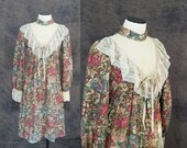 vintage 60s Dress - Floral Victorian Babydoll Dress Sz S M