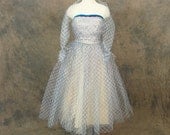 vintage 50s Party Dress - Blue Plaid Ball Gown - Strapless Formal Dress Sz S