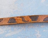 Tooled Leather Belt - Twisting Snakes Tan and Black Dyed Leather - Made to Order