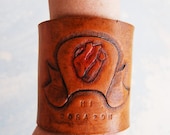 Tooled Leather Cuff Bracelet - Anatomical Heart Mi Corazon in Brown Leather