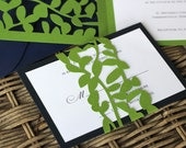Leaf Lace Wedding Invitation Sample - unique, cutout, trellis wrap design with customizable colors